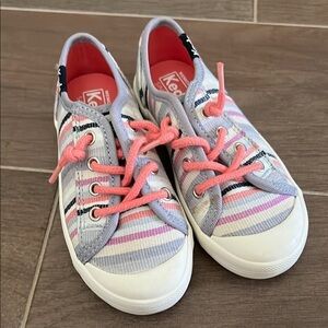 Toddler Keds Striped Grey & Pink Slip On Sneakers